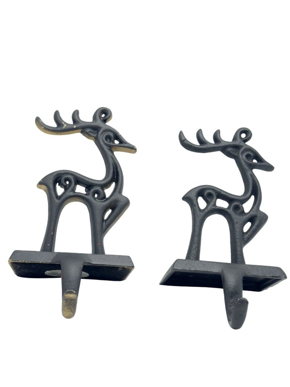 Black 1 Gold 1 Cast Iron Reindeer Stocking Holders Set Of 2 Rustic Modern